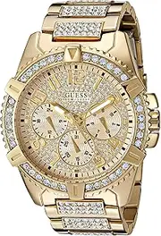 [GUESS] Stainless Steel Gold-Tone Crystal Embellished Bracelet Watch