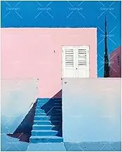 TAOPAOLAB Minimalist Architecture Paint by Numbers Kit for Adults - DIY Pink Wall with Blue Stairs Painting on Canvas 16x20In, Acrylic Paint Set, Suitable for Beginners, Art for Home Decoration/Gifts
