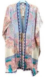 Chicos’s S/M Kimono Cover Up 100% Silk Floral Bohemian Boho Tassel $169.00 NEW