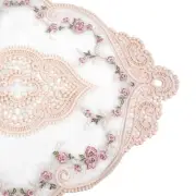 Embroidery Pink White Flower Open Embroidery Tablecloth Table Runner Doily Decor