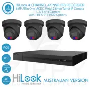 HiLook 4 CH 4K NVR+6MP All in One, Active Colour Deterrence, Metal 2.8mm Kit BLK