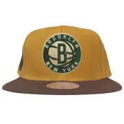 Brooklyn Nets Mitchell & Ness NBA Snapback Hat Cap Green 3D Logo Khaki Brown NWT