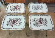 4 NOB KING SIZE Foldaway Handi-Tables W/Serving Tray Storage Rack on Wheels