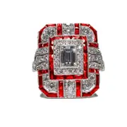 3Pcs Luxury Square Women Crystal Zircon Engagement Ring Ring Size:9(Red)