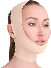 Post Surgical Chin Strap Bandage for Women - Neck and Chin Compression Garment Wrap - Face Slimmer, Jowl Tightening (S) (Beige, M)