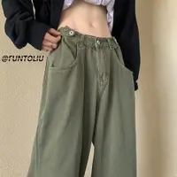 在飛比找ETMall東森購物網優惠-潮牌美式復古ins軍綠色日系褲子