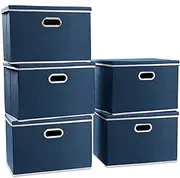 [Prandom] Large Collapsible Storage Bins with Lids [5-Pack] Fabric Foldable Storage Boxes Organizer Containers Baskets Cube with Cover for Home Bedroom Closet Office Royal Blue(17.7x11.8x11.8)
