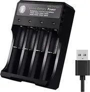 18650 Battery Charger 4 Bay Fast Charge, for 3.7V Li-ion TR IMR 10440 14500 16650 14650 18350 18500 16340(RCR123) Batteries, USB Intelligent Universal Rechargeable Battery Charger