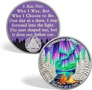 CHURYUML One Day at a Time 9 Year Sobriety Coin - Guided by the Light Sober Chip, Nine Year AA Coins Recovery Medallion Alcoholics Anonymous Token Sobriety Gifts for Women & Men Celebrating Milestones