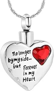 DOTUIARG Cremation Jewelry No Longer by My Side But Forever in My Heart Crystal Heart Shape Pendant Urn Necklace Keepsake