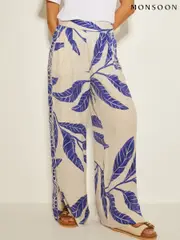 Monsoon White Dinah Leaf Print Trousers (AR1453) | $113