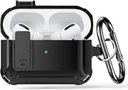 Lopnord Case for Airpods Pro 2 Case Cover with Lock Lid, Shockproof Cover Compatible with Airpod Pro 2nd Generation 2023/2022/1st 2019 Case with Keychain for Men Women (Black)