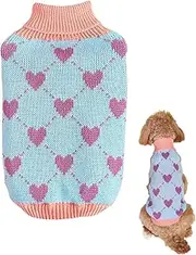 Winter Dog Jumper, Turtleneck Dog Jumper, Knitted Dog Jumper, Cosy Dog Jumper with Turtleneck, Heart Design Dog Jumper, Dog Clothes, Winter Coat, Jumper for Small Dogs, S-G