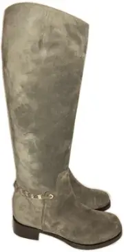 $1290 Salvatore Ferragamo Nando Tall Flat Riding Boots Olive Suede Bootie 8.5