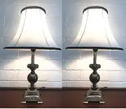 Pair of Orbis Bronze Bell Bedside Table Lamps