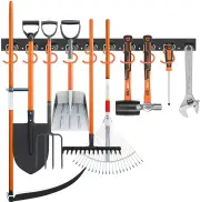 64Inch Wall Mount Tool Hanger Garden Storage Organizer Mop Broom Holder Hook Pegs