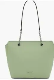 Calvin Klein Hailey Tote Shoulder-Bag Pebbled Leather Cucumber Green Zip Chain