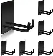 TONHTCAT Adhesive Hooks, Stick on Stainless Steel Towel Robe Razor Wall Hooks for Bathroom Kitchen, Sticky Heavy Duty Durable Shower Hangers for Hanging Hat Coat Key 6-Pack (Black)