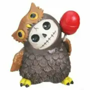Furrybones Hootie Signature Skeleton in Brown Owl Costume with Red Lollipop