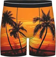 [POCUK] Tropical Palm Trees Scene Sunset Men'S Extended Underwear Comfortable Boxer Briefs Stretch For Adults Cool Zone, Black, XL