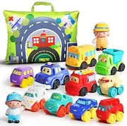 ALASOU 12 PCS Soft Rubber Car Toys for 1 Year Old Boy with Playmat/Storage Bag|1 Year Old Boy Gifts|1st Birthday Gifts Toddler Toys Age 1-2|Baby Toys 12-18 Months