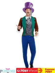 Mens Mad Hatter Alice in Wonderland Halloween Book Week Costume + Hat