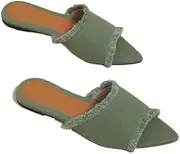 [NEUUGO] Women'S Fashion Denim Cloth Flat Slides Sandals Summer Fish Mouth Open Toe Tassel Comfort Soft Slip On Outdoor Slipper Walking Beach Casual Sandals