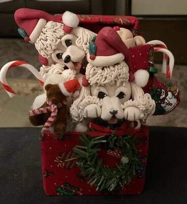 Cecile Baird-Original Creation Hand-Sculpted POODLE CHRISTMAS MUSIC BOX-Signed