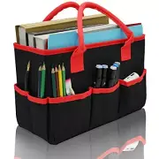 Craft And Art Bag For Supplies With Pockets Black With Red Oxford Tote Bag