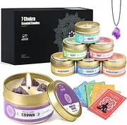 AOOVOO Chakra Candles with Healing Crystals - 7 Chakra Crystal Set, Spiritual Gifts for Women, Crystals and Healing Stones Set, Soy Wax Candles