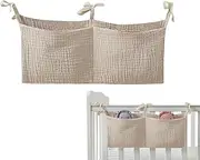 Crib Storage Caddy,Portable Crib Organizer Diaper Nursery Bedside Bag | Multiple-use Organizing Bag Baby Bedding with 2 Pockets for Nappy & Feeding Bottle