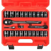 1/2" Drive Impact Socket Set, 24 Piece Shallow Socket Wrench Set, SAE/Metric,...