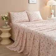 Pink Floral Printed Bed Sheets 4 Piece King Sheets Set Soft Microfiber Floral Sheets Cooling Bed Sheets for King Size Bed Floral Sheets Deep Pocket Fits 16" Mattress Wrinkle Free Botanical Bed Sheets