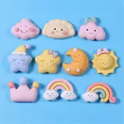 10 pcs Flat Back Moon Star Sun Rainbow Cloud Embellishment Resin Art Decor 2-3cm
