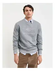 [Gant] Tonal Archive Shield Crew Neck Sweatshirt in Grey Melange
