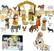 [XUEYEGONGJI] Advent Calendar 2023 Nativity Advent Calendar 24 Days Christmas Countdown Cartoon Resin Nativity Set for Kids Advent Calendar 2023