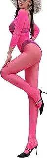 [Generic] Womens Fishnet Body Stocking Off Shoulder Long Sleeve Bodysuit Sexy Lace Thigh High Lingerie