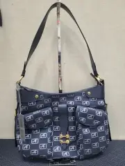 New Alberta Ferretti Monogram Print Canvas Shoulder Bag #51A7418 Dark Blue