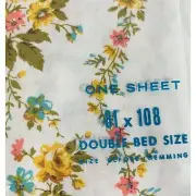 Retro 70s Sears Full Flat Sheet VTG Yellow Floral Cotton USA Double Bed Cottage