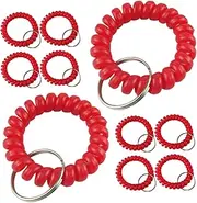 [LIFKOME] 50pcs Keychain Bracelet Wrist Bands Keychains Elastic Key Holder for Wrist Key Rings Bulk Keyring Wrist Coil Plastic Wrist Key Coil Spiral Keychain Wrist Band Key Coils Metal Red