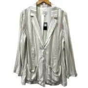 NEW Torrid Linen Blend Blazer Sz 2X Neutral Tan Stripe Lined Lightweight Jacket