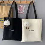 帆布包女單肩韓風大容量學生上課藝文INS簡約字母通勤拉鍊補習袋CANVAS BAGS WOMEN'S SHOULDER