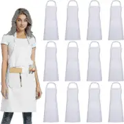 12 Pack Plain Bib Aprons With 2 Pockets - Black Unisex Commercial Apron Bulk A White
