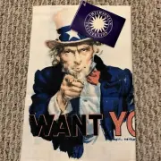 James Montgomery Flagg Uncle Sam Poster War Art Linen Kitchen Dish Tea Towel Vtg
