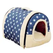 Pet Dog House Kennel Soft Puppy Cat Cave Beds Doggy Warm Cushion Blue Stars M