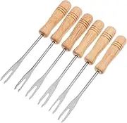 Alipis Fondue Forks Set Pcs Stainless Steel Forks Wooden Handle for Cheese Chocolate Ice Fruits Lightweight Travel-Friendly