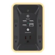 Black Outlet Extender with Night Light, Multi Plug Outlet, USB Wall Charger S...