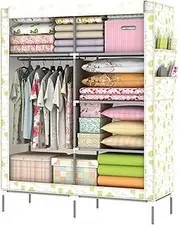 Open Wardrobe, Detached Fabric Canvas Effect Cupboard with Side Pockets, Zipper and Hanging Rail 108 * 45 * 170CM(Size:108 * 45 * 170CM,Color:F) (C 108 * 45 * 170CM)