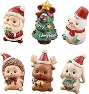 Desktop Christmas Decorations, 6PCS Mini Resin Christmas Ornaments, Xmas 3D Animal Figures, Creative Home Holiday Décor