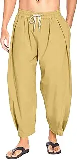 [Generic] Men Drawstring Casual Harem Pants Classic Beach Yoga Straight Trousers Fall Lightweight Fashion Lantern Pants
